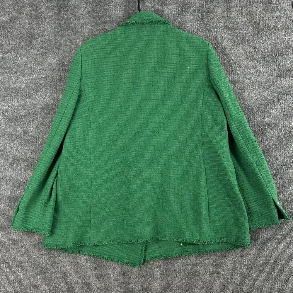 Mango Blazer XXL Tweed Double Breasted Fringe Green Office Work Meetings Retro - Picture 12 of 16